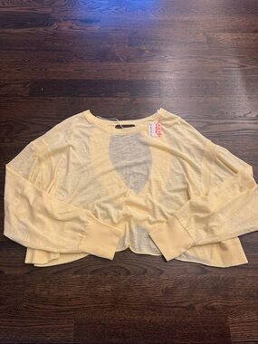 Free People Sheer Cropped Sweater in Soft Yellow